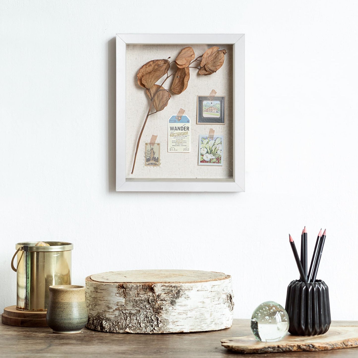 Califortree 8x10 Shadow Box Frame with Linen Back - Sturdy Rustic Memory Display Case of Flower, Pictures, Medals and More, White
