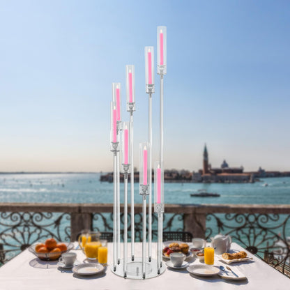 8-Head Candle Holder, Table Candelabra with 8 Arms Centerpieces Decorations, Acrylic Clear Candle Holder, for Weddings, Birthdays, Christmas, Halloween, Party Event, Centerpieces Decorations