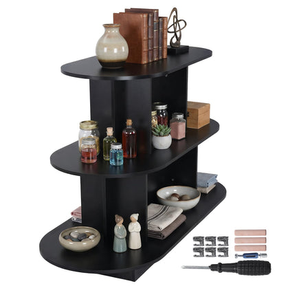 FASDRESS 3 Tier Wooden Oval Display Table Modern Standing Display Riser Shelf Retail Table for Stores Vendor Events 55in W x 23.6in D x 35in H (Black)