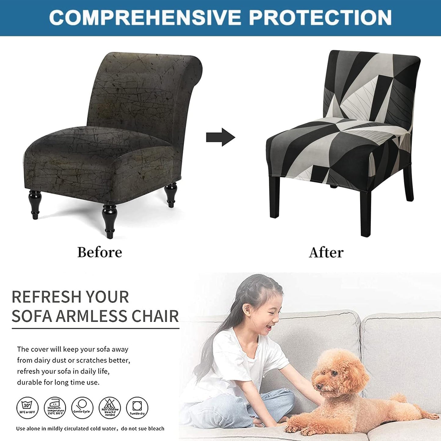 lihuitong Armless 2 Armless Armless 02) Chair Slipcover Pieces Printed Accent Chair Cover Stretch Spandex Slipper Chair