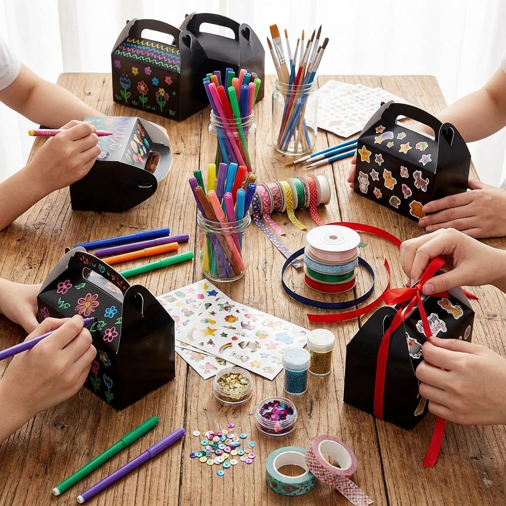 HKLMRO 35 PCS Party Treat Boxes Black Candy Cookies GiftBox DIY Portable Favor Bags Snack Goodie Cardboard Gable Perfect for Kids Birthday Halloween Wedding Baby Shower Easter Supplies Decoration