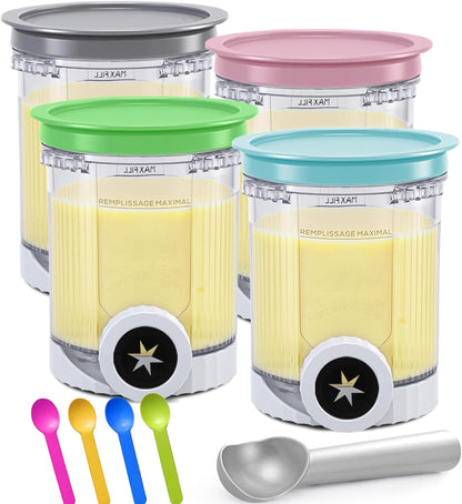 4 pack NC700 Creami Pints and Lids for Ninja Swirl, Creamy Icecream Containers Cups Jars Tubs Canisters Smoothie Pot