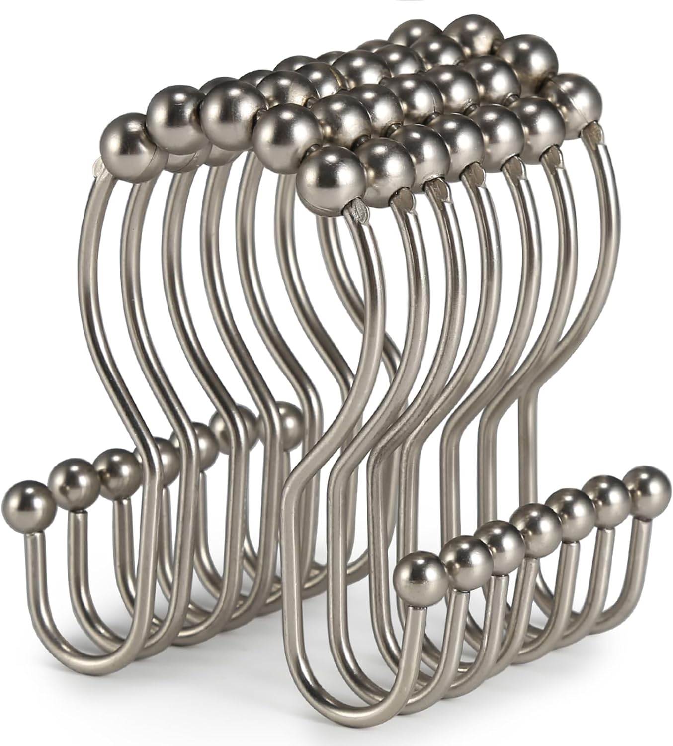 Goowin 12 Pcs Stainless Steel Shower Curtain Hooks, Rust Proof Rings for Smooth Sliding Anti-Drop Double Hooks