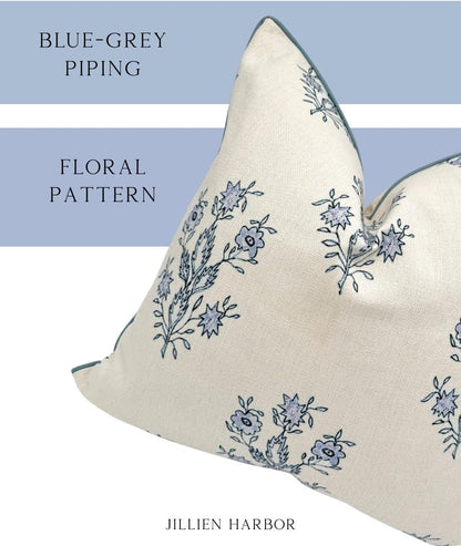 19" 19" Jillien Harbor The Mary Blue and White Decorative Throw Pillow Cover Floral Block Print Pillow Cover
