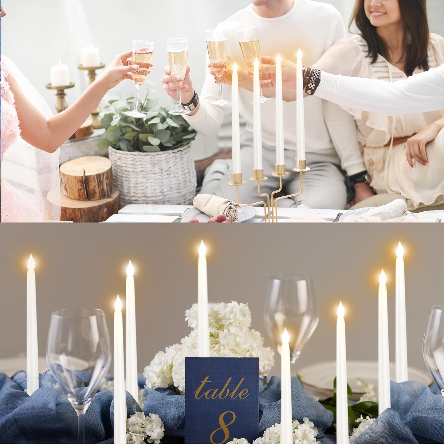 Bazayona 72pcs Flameless Flickering LED Taper Candles Bulk Battery Operated Candles for Christmas Halloween Birthday Wedding Party, (Ivory, 11 inch, 72pcs)