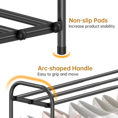 Hleelomi 4-Tier Closet,Living Expandable Shoe Rack for EntrywayAdjustable Metal Shoe Organizer for Room,Dorm,Black