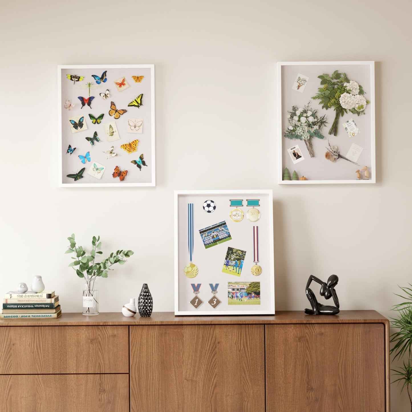 Muzilife 16x20 Shadow Box Frame in White with MDF Wood Frame and Soft Linen Back, Large Shadow Box Display Case for Memorabilia, Photos, Flowers for Wall or Tabletop Display with 8 pins
