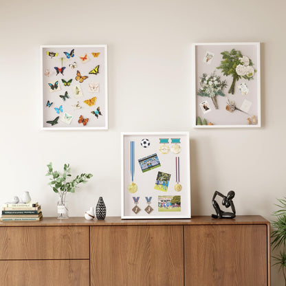 Muzilife 16x20 Shadow Box Frame in White with MDF Wood Frame and Soft Linen Back, Large Shadow Box Display Case for Memorabilia, Photos, Flowers for Wall or Tabletop Display with 8 pins