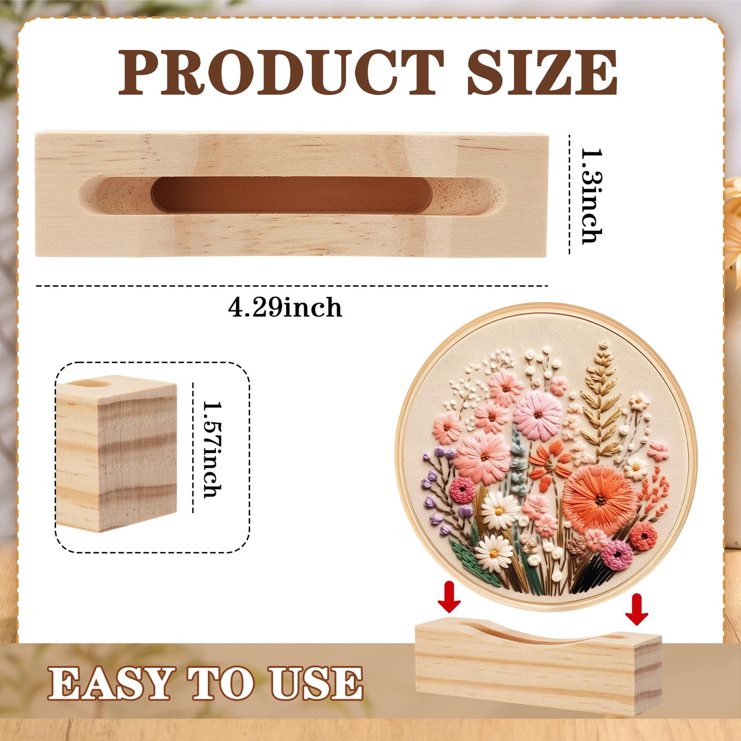 Chunful 6 Pcs Embroidery Hoop Display Stand Wooden Embroidery Frames Holder 2 Tier Groove Cross Stitch Hoop Stand Base Accessories for Display Works Home Exhibition Decor (4.29" X 1.3" X 1.57")