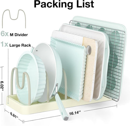 Pots and Pans Organizer for Under Cabinet, 6 Adjustable Compartment Kitchen Cabinet Organizers and Storage for Bakeware.