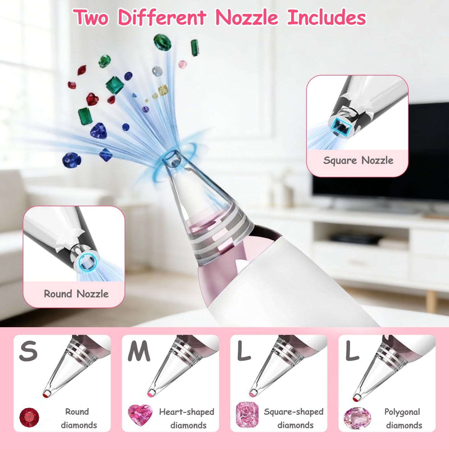 Pixibond Electric Diamond Art Pens, Wireless Diamond Painting Pen with Two Tips | Vacuum Technology | No Wax Needed | 3-Speed Suction Mode Diamond Art Kits Accessories for Adults & Kids