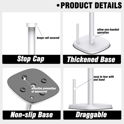 Standing Paper Towel Holder for Countertop, Stainless Steel with Weighted Base and Suction Cups for Kitchen and Bathroom
