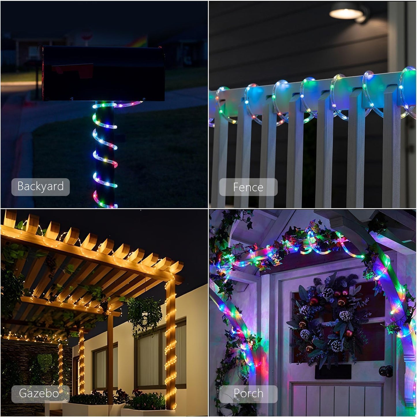 53Ft 160 echosari Rope Lights Outdoor Battery Operated, LED Rope String Lights Colors Changing with Remote Timer