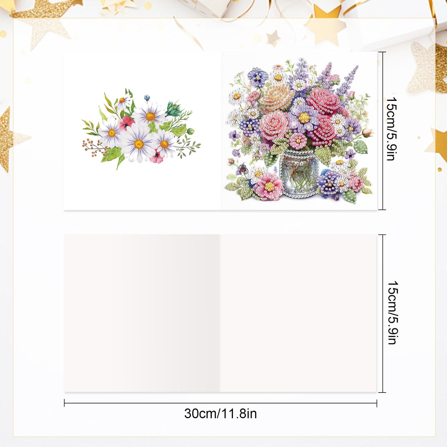 Tontut 6pcs Diamond Art Painting Greeting Card, Pretty Vase Beautiful Flowers 5D DIY Special Shape Diamond Painting Christmas Birthday Greeting Card Creative Gifts