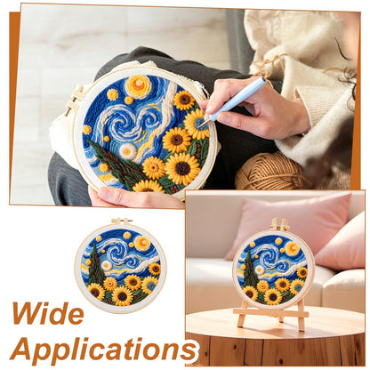 BEUNITONE Starry Sky Scenery Punch Needle Kit for Adults Beginners, Complete Embroidery Craft Kits with Needle, Hoop and Easy to Follow Instructions, Create Home Decor, Wall Hanging Art Making 20x20cm