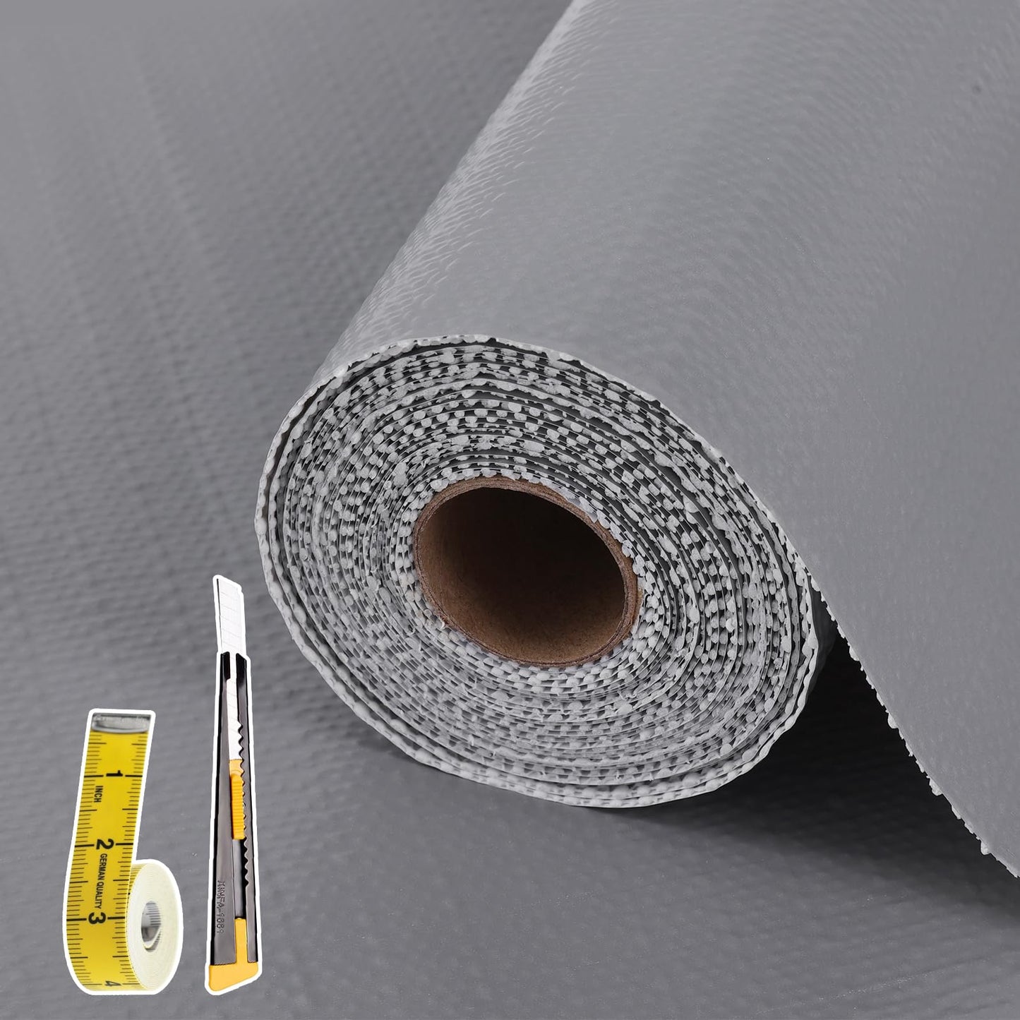 Shelf Liners for Kitchen Cabinets 17in x 30FT, Non Adhesive Cabinet Liner Strong Non-Slip Golden Leaf Drawer Liner, Easy to Clean for Shelf, Cabinet with Knife and Tape Measure