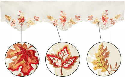 Embroidered Maple Leaves Mantel Top Runner Scarf for Thanksgiving and Fall, 70 x 17 Inches