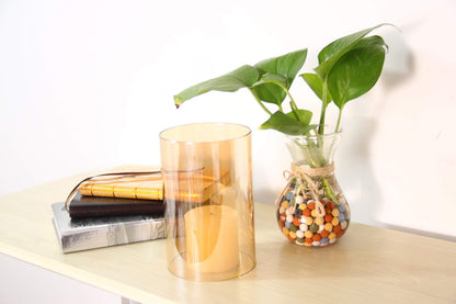 KETE Colored Glass Cylinder Candle Holder Bottomless Borosilicate Glass Globe Lamp Shade Replacement (AMBER,3.5x8)