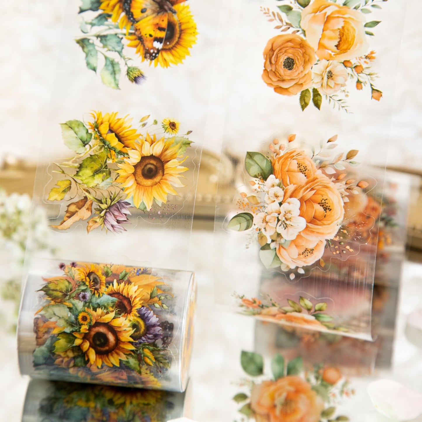 8Rolls Floral Washi Tape Set Flower PET Tapes Stickers for Crafts Journaling,Scrapbooking Supplies, Planner, Bullet Journals,Gift Wraping,Sunflower Rose Hydrangea Butterfly Decorative Masking Tape