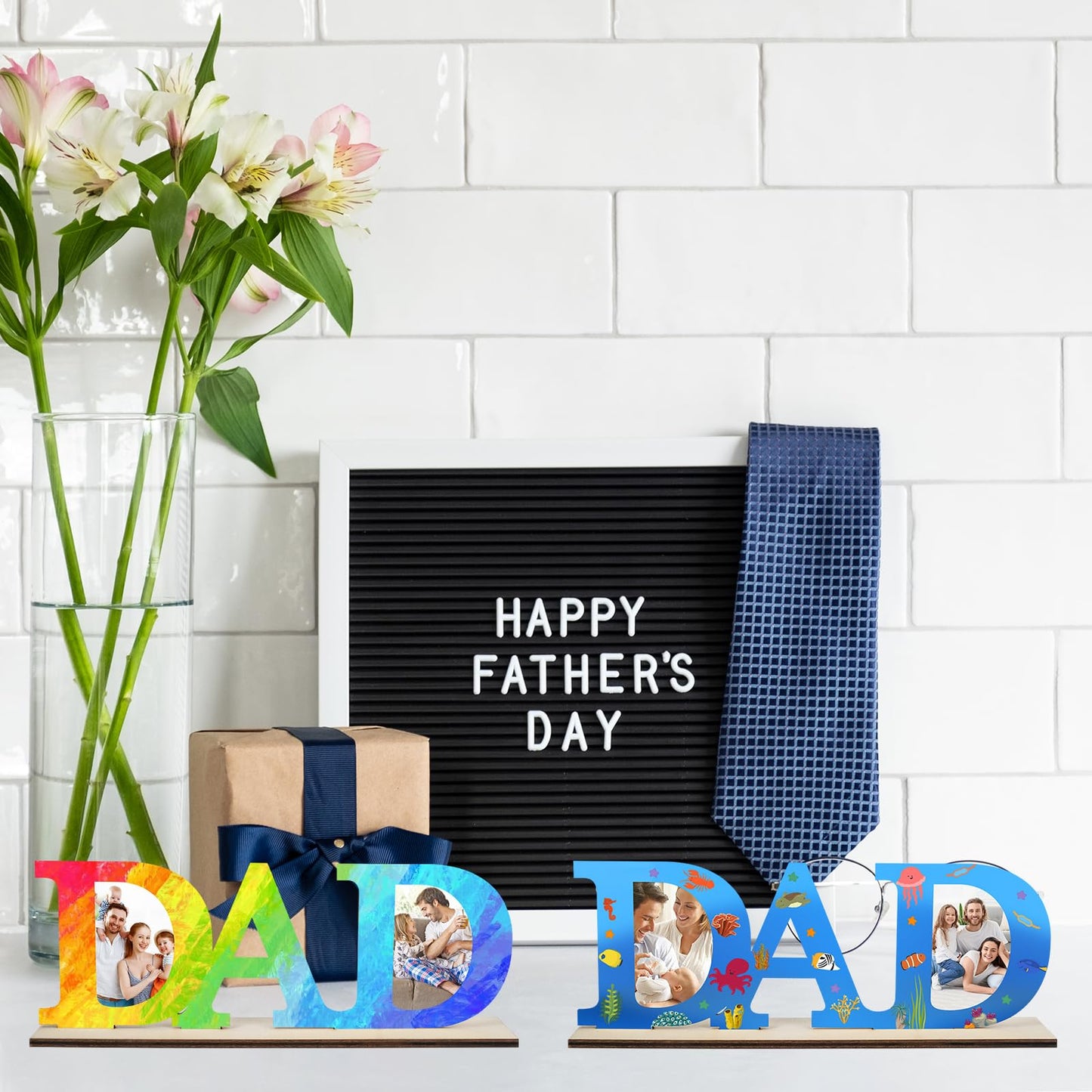Wooden DAD Picture Frame to Paint DIY Blank Table Sign with Base,Dad Gifts from Daughter, Father's Day Farmhouse Table Centerpiece Decor Photo Frame Decor Christmas Thanksgiving Birthday Gift