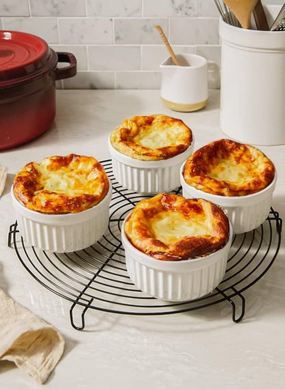 LE TAUCI Ramekins Set of 6 - 8 OZ Oven Safe Ceramic Custard Cups for Pudding & Dipping Sauces - White