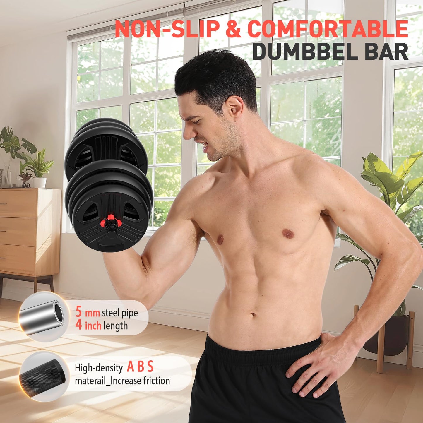 UKEEP Adjustable Dumbbells Set, 20/30/40/60/80lbs Free Weight Set with Connector of 2 Convertible to Barbell, Fitness Exercises for Home Gym Suitable Men/Women
