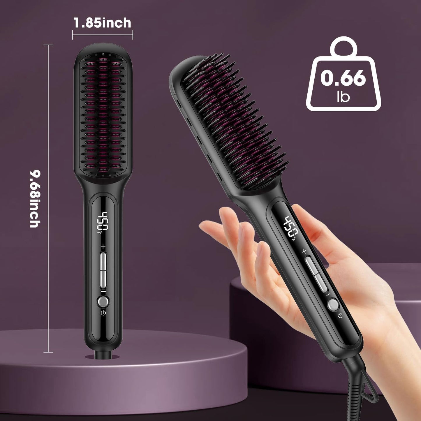 MiroPure Hair Straightener Brush with Plasma Technique, Ceramic Straightening Brush with 16 Temp Settings 30s Fast Heating, Hair Straightener Comb for Women with LED Display & Dual Voltage, Black