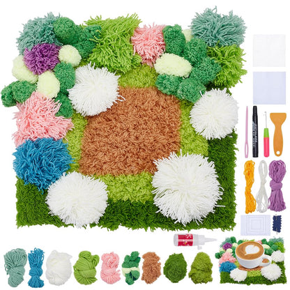 WEBEEDY Latch Hook Moss Coaster Kit for Adults Beginners, 3D Moss Design Coasters DIY Complete Square Coaster Crochet Set with Instruction for Home Office Decor, 7.7x8.3 Inch