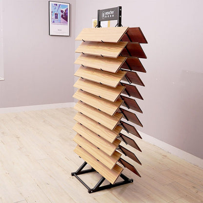 KOMFGT Metal Ceramic Tile Retail Display Rack,Wooden Floor Sample Holder Skirting Standing Slotted Flooring Display Shelf,Aluminum Gusset Skirting Sample Holder(Double-Sided18Pcs(Hookl305Mm))