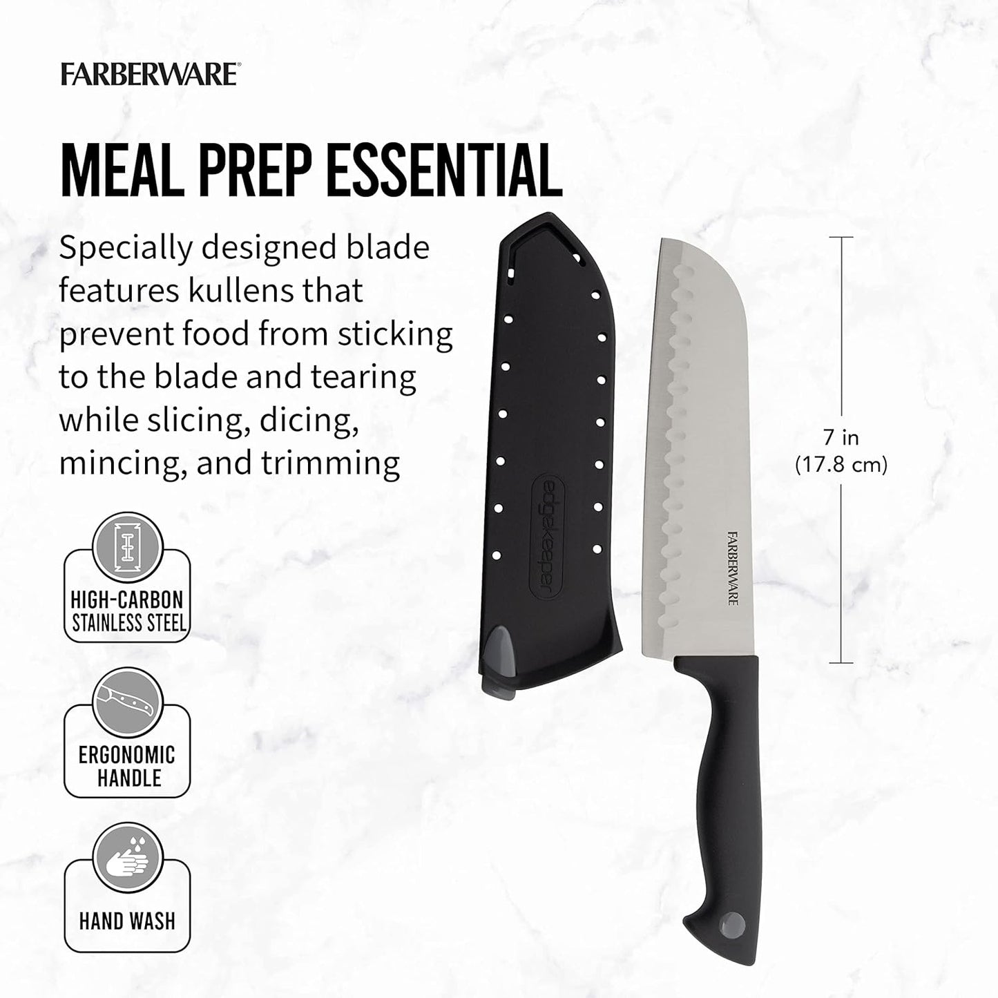 Farberware Edgekeeper 7-Inch Santoku Knife, High Carbon-Stainless Steel Kitchen Knife with Self-Sharpening Blade Cover,