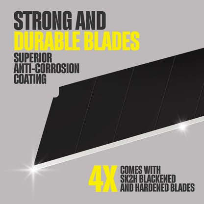 Berkling 18mm Retractable Utility Knife with 4x SK2H Snap Off Black Spare Blades (18mm 1 PACK)