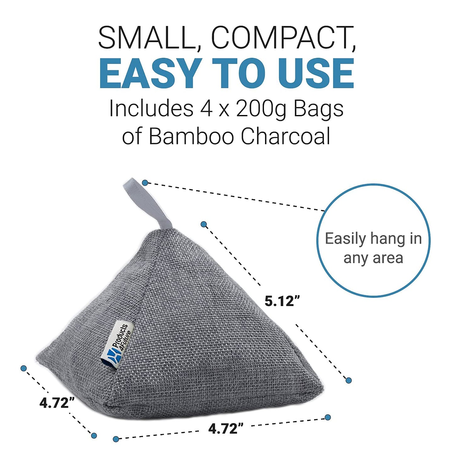 Products4Future® 4 Pack of 200g Naturally Activated Bamboo Charcoal Air Purifying Bags | Natural Home Deodorizer Bags | Charcoal Bags Odor Absorber For Pets | Odor Eliminator Air Freshener