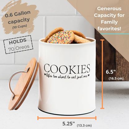 D'Lifeful Cookie Jar with Airtight Bamboo Lid – 0.6 Gallon Cute and Decorative Cookie Storage for Kitchen Countertop – Farmhouse Storage Tin for Freshness – Great Gift Idea