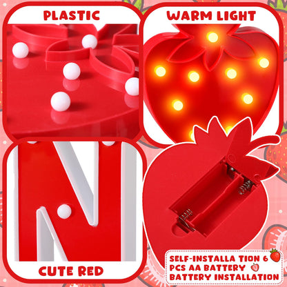 Honoson 3 Pcs Berry First Birthday Decor Strawberry Party Decorations LED Light up One Letter Sign Marquee String 1st Birthday Photo Prop Decor Sweet One Party Supplies(Strawberry)