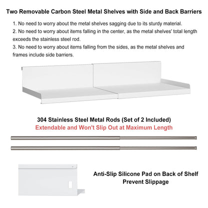 SHINEWON Expandable Under Cabinet Shelf Organizer with 0.94-Inch Thick Clips, Heavy Duty Extendable Under Shelf Storage Basket for Pantry or Laundry Room, White, 1 Pack, Interior: 4.13" H x 7.2" D