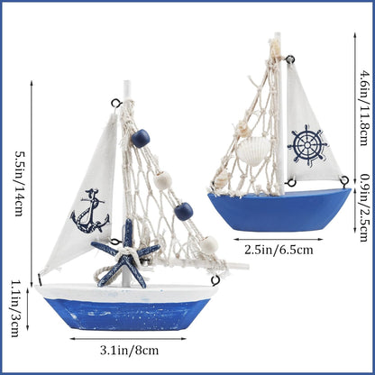 Meching Sailboat 2 Set Sailboat Mini Model Decoration PCS Wooden Sailing Boat Home Decor Nautical Decoration Sailing