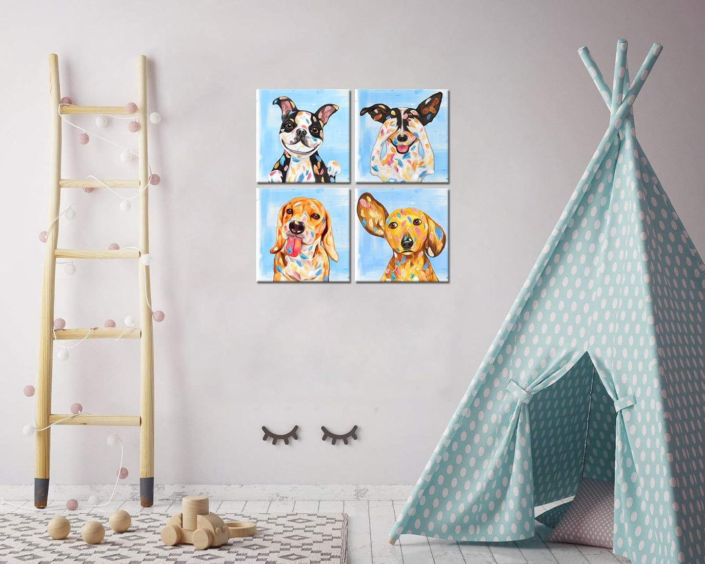 12x12inchx 4 KLVOS Abstract Puppy Artwork Dog Painting Funny Animal Pictures Wall Decor Print on Canvas Gallery Wrapped