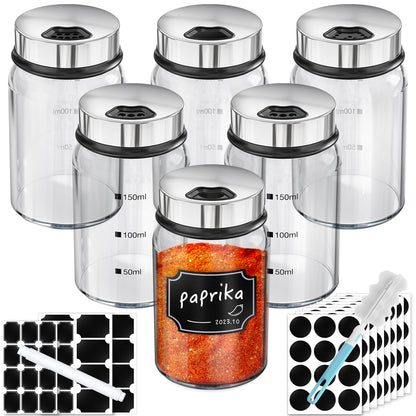 Segarty Spice Jars, 6 Pack 3 oz Spice Bottles with Shaker Lids, Glass Empty Storage Containers with Adjustable Stainless Steel Flow Top for Your Regularly Used Spices