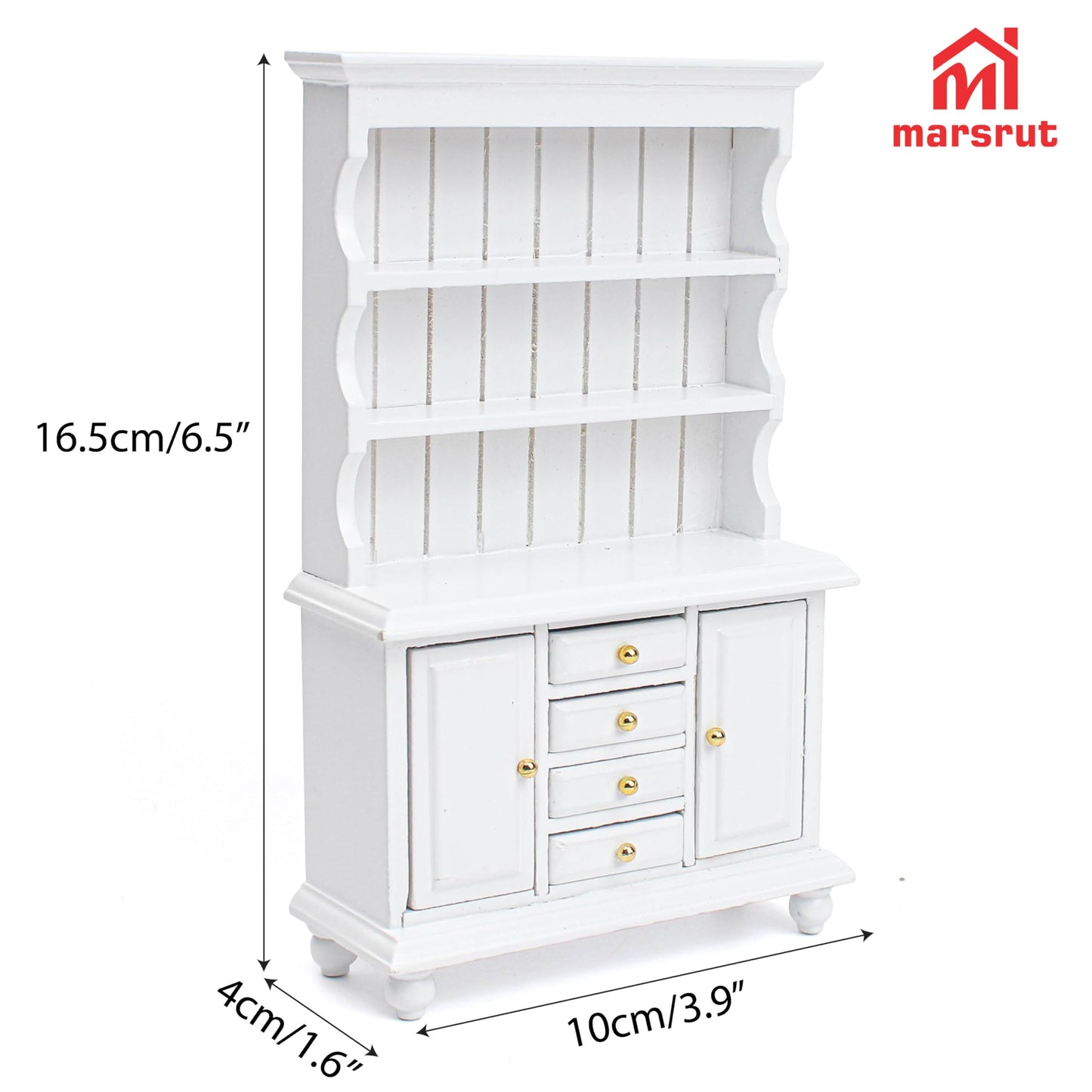 Dollhouse Miniature Cabinet 1/12 Scale Bookshelf Bookcase Cupboard Hutch, Mini Furniture Kitchen Accessories, European Items Living Room Wooden Storage Sideboard Display Showcase Shelves, White