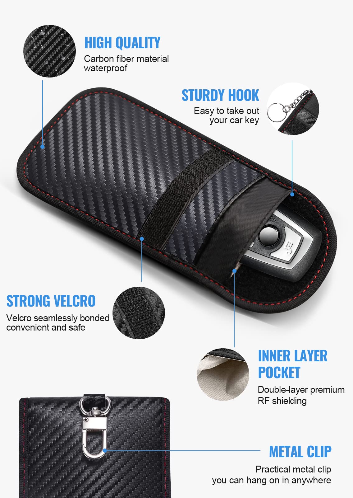 lanpard Faraday Pouch Bag for Car Keys, RFID Signal Blocking Holder, Key Fob Cage Protector, Block Signal Anti-Theft Fob Case, Small Size (3.15 x 4.5 inches), 2 Pack
