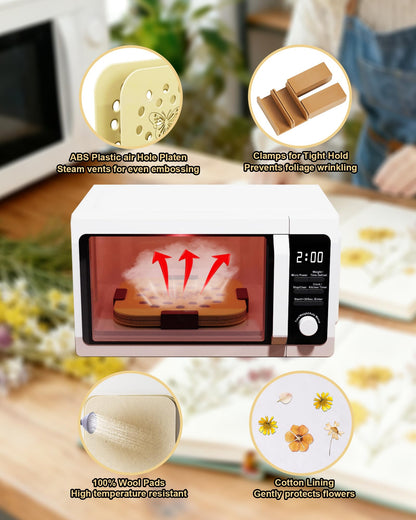 NEIGIKI Microwave Flower Press Kit, 9" Fast-Drying Flower Pressing Kit with Reusable & Washable Cloth, Vibrant Color Retention for Crafts Pressed Flowers, DIY Arts, Great Gifts for Adults & Kids