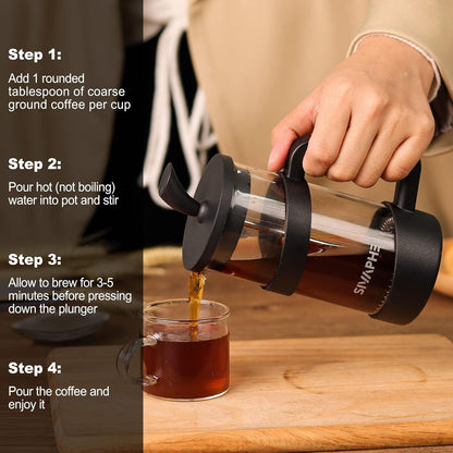 Sivaphe French Press 34oz, Lightweight Durable High Borosilicate Carafe Maker, 8 Cup Plastic Coffee Press