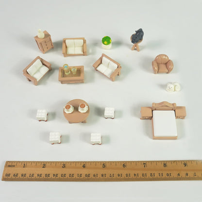 23 Pieces Dollhouse Mini Furniture Decoration Set DIY Accessories Including Dining Room Sitting Living Bedroom Toys for Baby Children Girls