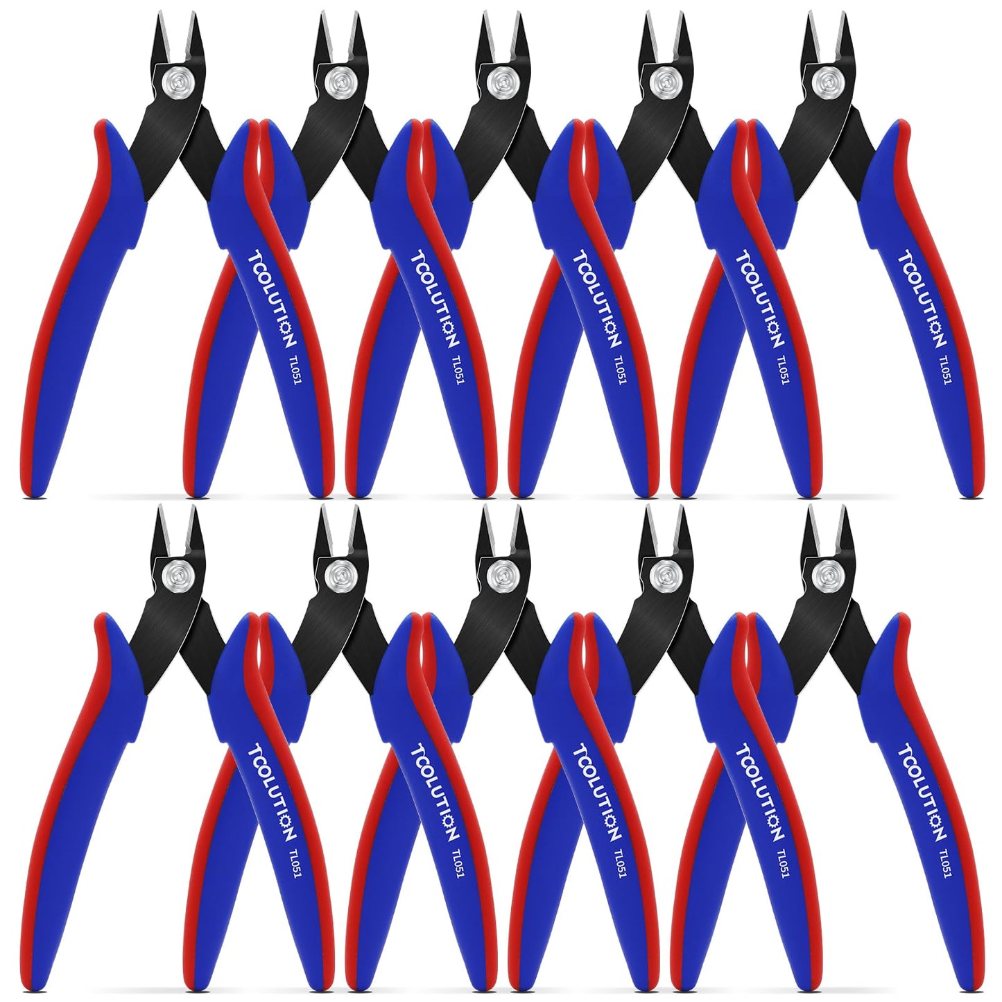 TOOLUTION 10 Pack Flush Wire Cutters - Small Diagonal Cut Pliers Side Cutter Snips Bulk - Micro Clippers for Cutting Zip Tie Model 3D Printer - Mini Nippers for Crafting Electrical Jewelry Making