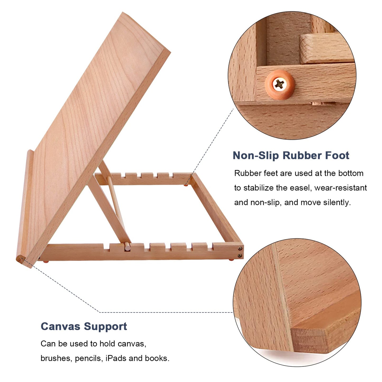 Large Artist Drawing & Sketching Board, 6-Position Adjustable Wood Drafting Table Easel, 24.8" L x 16.5" W (A2) Art Easel for Artist, Beginners, Students