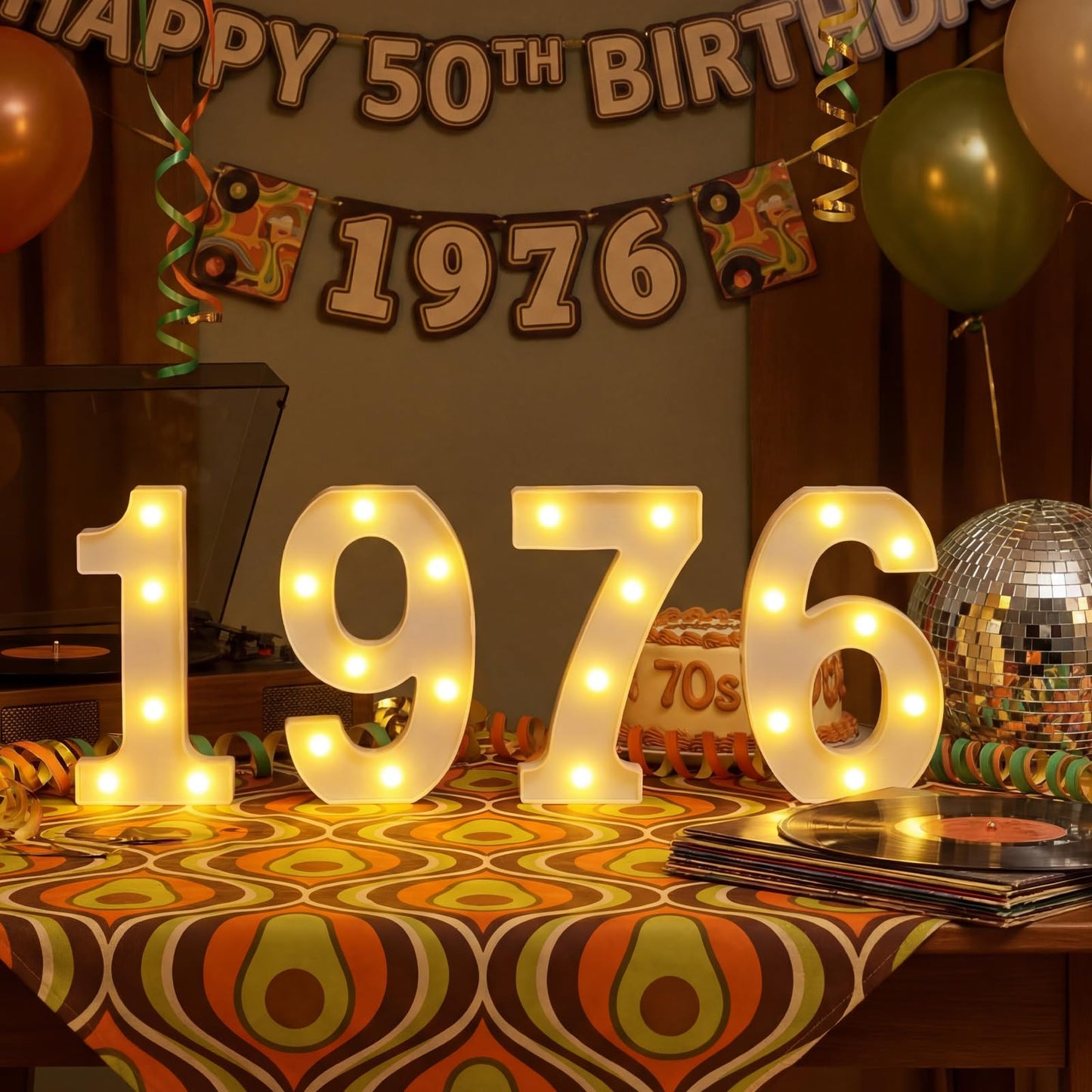 Wettal 4 Pcs 1976 LED Letter Lights 50th Birthday Decorations for Her Him Back in 1976 Decorations 50 Year Old Birthday Party Supplies Marquee Numbers Lights of 1976 Class Reunion Anniversary Decor