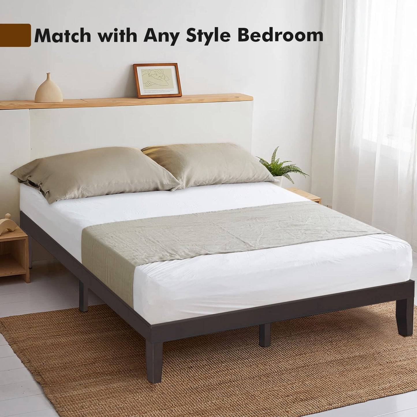 COSTWAY King Size Platform Bed Frame, 14 Inches Solid Rubber Wood Bed Mattress Foundation with Sturdy Slats Support, Easy Assembly Bed Frame for Home Hotel, No Box Spring Needed (Espresso, King)