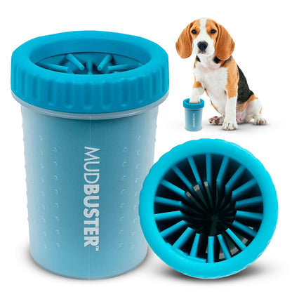 Dexas MudBuster Medium Dog Paw Cleaner in Blue - Fits 1.5"-2.5" Wide Paws, Portable Paw Washer for Muddy Paws, Dog Paw Cleaning Cup with Gentle Silicone Bristles, Quick Clean Pet Paw Washer