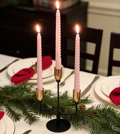 LHQOO Metal Triple Taper Candle Holder, Modern Gold & Black Candle Holder with Stable Base, Decorative Candle Stand for Home Decor, Wedding, Dining, Party, Anniversary