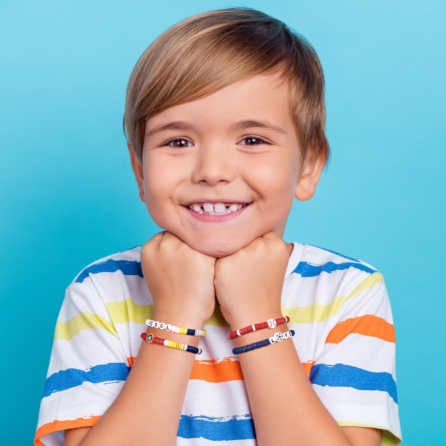 Red White and Blue Clay Beads, Clay Beads for Bracelet Making, Funtopia 5000 Pcs Heishi Flat Round Bead, Friendship Bracelet Kit with Letter Sports Bead, Birthday DIY Craft for Boys Adults